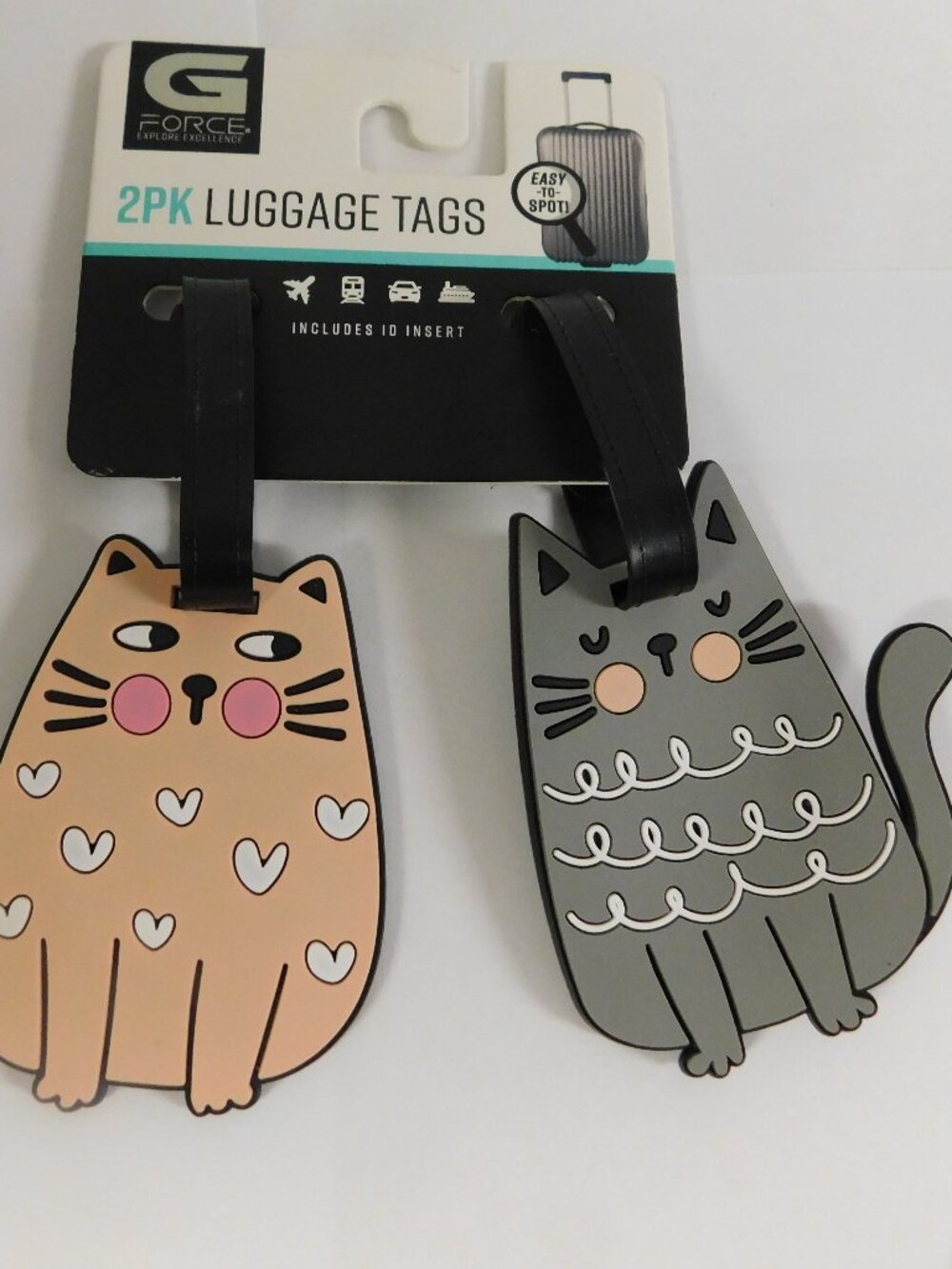 G Force 2 Pk Luggage Tags w/ ID Inserts NEW Whimsical Cats
